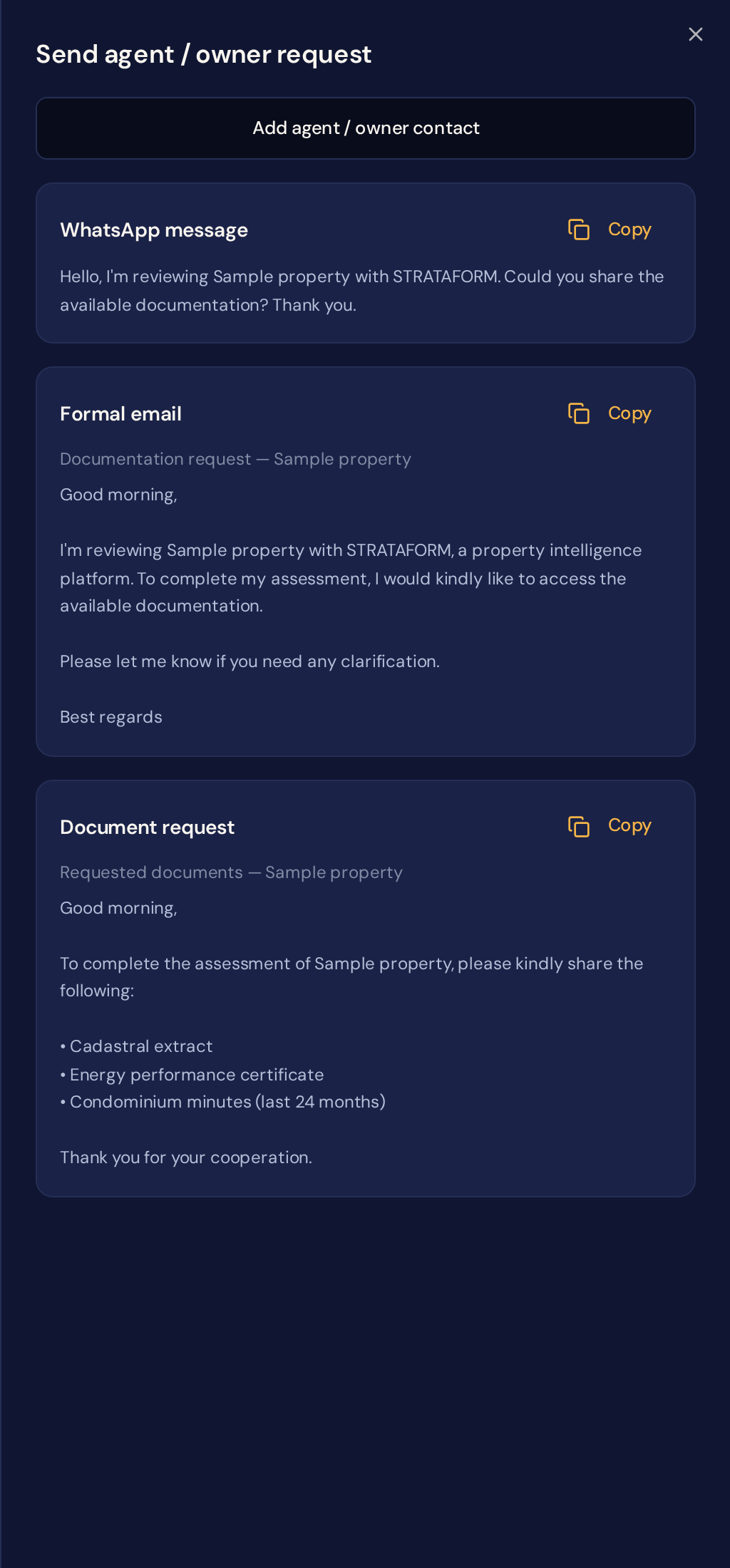 Evidence request package — STRATAFORM.app.